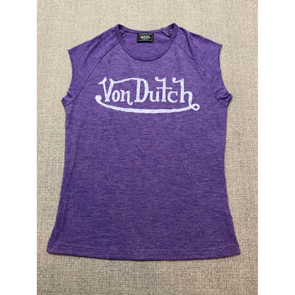 Von Dutch Tops - VTG Von Dutch Purple Heather Cap Sleeve T-Shirt Graphic Tee Y2K Women's Small